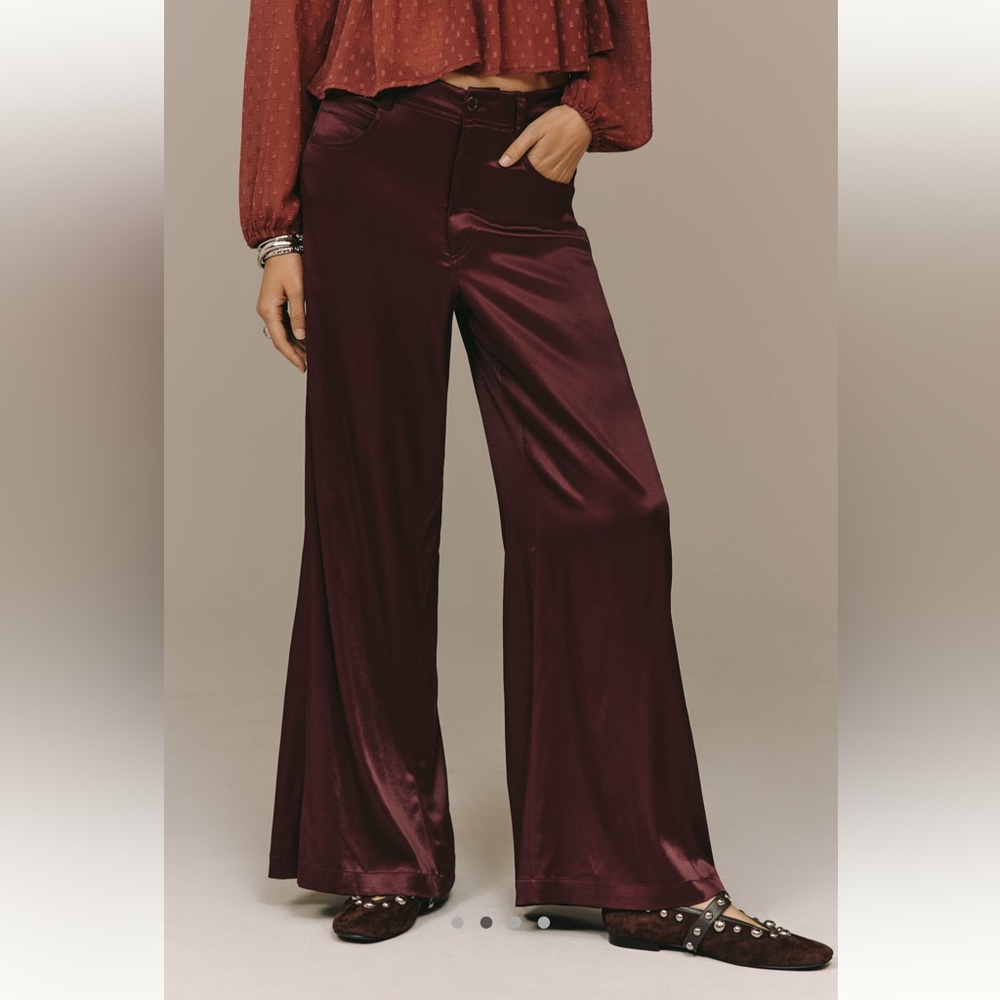 Anthropologie Pilcro Adi Silky Mid-Rise Flare Pants Wide-Leg Pants